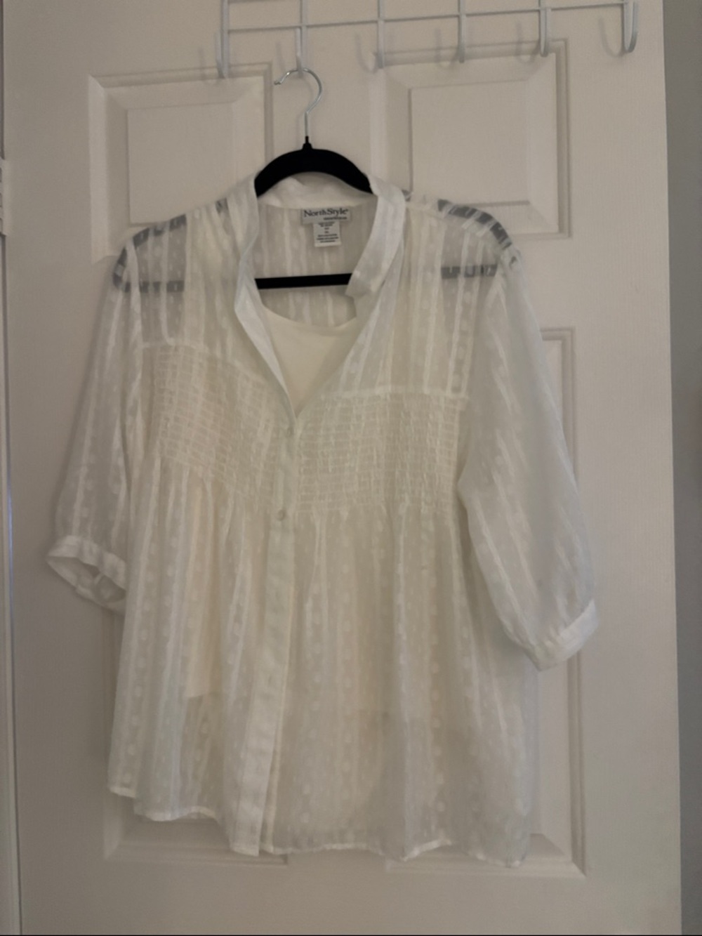 NorthStyle Cream Sheer Textured Dot Button-Front Blouse